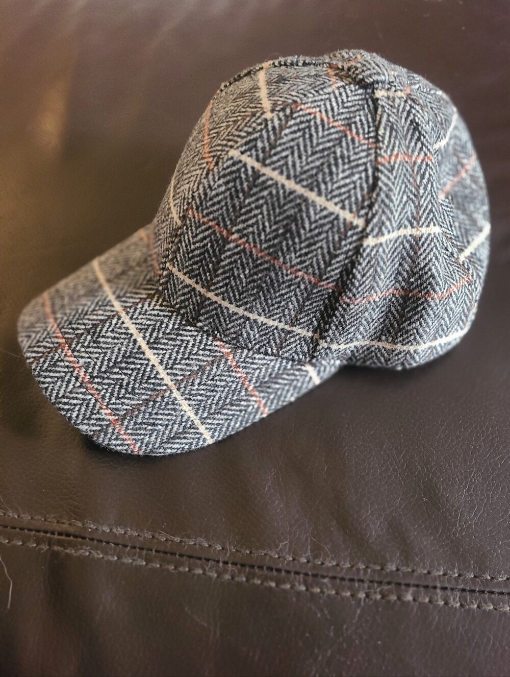 Women's Grey Herringbone Plaid Baseball Cap